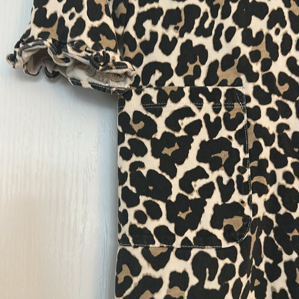 crew cut size 6 three-quarter length cheetah leopard dress with ruffles, pockets - Picture 2 of 2
